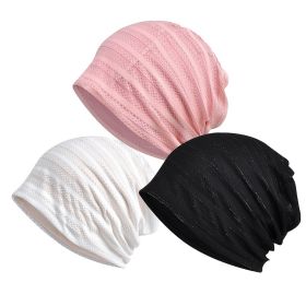 Women Solid Color Beanie Cap Thin Stripe Hollow Breathable Sunscreen Headwrap Trendy Casual Hats Valentine's Gifts For Her (Color: White)