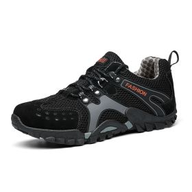 Spring Summer Men Outdoor Hiking Shoes Big Size Mens Mountain Climbing Trekking Sneakers Black Grey Mens Sport Shoes Hombre Male (Color: Black, size: 39)