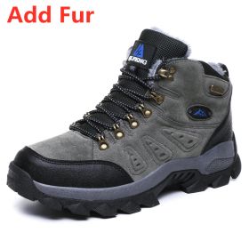 Large Size 48 Hiking Boots Men Summer Winter Outdoor Warm Fur Non Slip Fashion Women Footwear Boys Outdoor Work Ankle Boot Fall (Color: Fur Grey, size: 38)