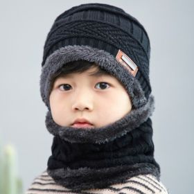 Coral Fleece Scarf Winter Hat Soft Men's Beanie —à–∞–ø–∫–∞ –º—É–∂—Å–∫–∞—è Warm Hat gorras hombre Knitted Double Layer Cap touca masculina (Color: child black 0801, Ships From: China)