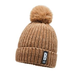 Winter Hats for Woman Thicker Beanies Chenille Ball Knitted Cap Girls Autumn Beanie Hats Fleece-lined Warmer Bonnet Casual Cap (Color: Khaki Beanie Cap, size: Free Size(55-59cm))