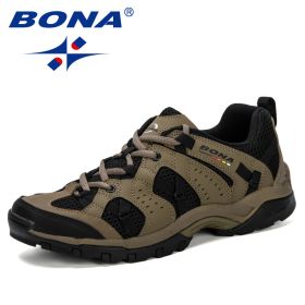 BONA Men Hiking Shoes Lace Up Men Sport Shoes Outdoor Jogging Trekking Sneakers Non-Slip Wear-Resistant Travel Shoes Comfortable (Color: Medium grey black, size: 10.5)