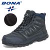 BONA 2022 New Designers Action Leather Winter Warm Snow Boots Men Plush Boots Work Shoes Man High Top Footwear Rubber Mansculino