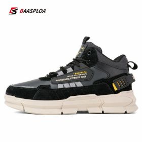 Baasploa Winter Men Cotton Shoes Leather Comfortable Hiking Shoes Waterproof Warm Outdoor Sneakers Non-Slip Wear-Resistant (Color: A05-114707-SH, size: 43)