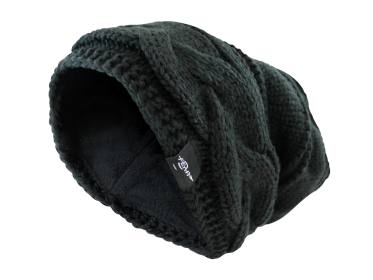 Fear0 NJ Warmest Fleece Insulated Lining Knit Cable Slouch Baggy Beanie Hat Women (Color: Black)