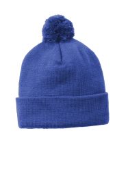 Sport-Tek Solid Pom Pom Beanie STC37 (Color: True Royal, size: OSFA)