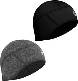 Mid-Weight Helmet Liner Skull Cap 6-Panel Beanie Thermal Running Hats Ears Warm Performance 2 Pack (Color: Black/Grey Melange)